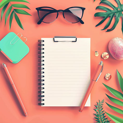 Realistic agenda illustration on vibrant coral background