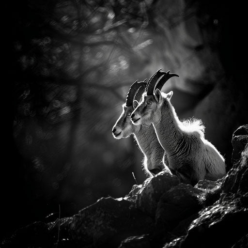 Mountain goats in black and white