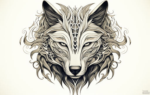 The wolf adorned in tribal style, with detailed shading