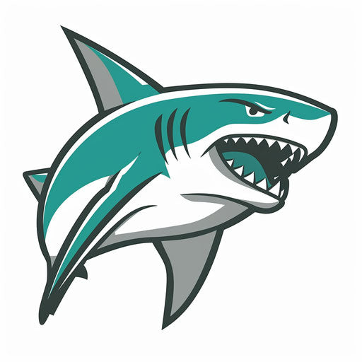 Modern shark sports logo in teal and gray