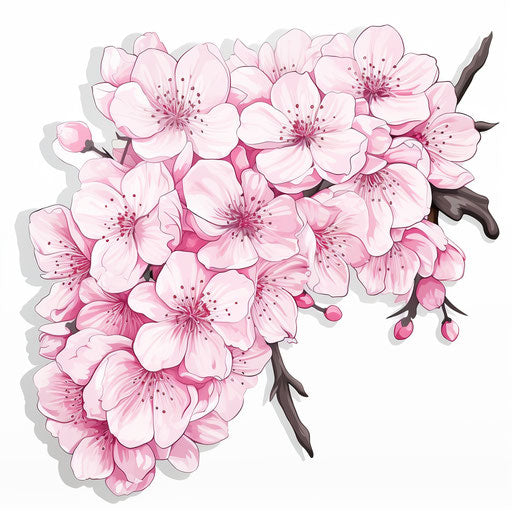 Pink cherry blossoms on isolated white background - vector