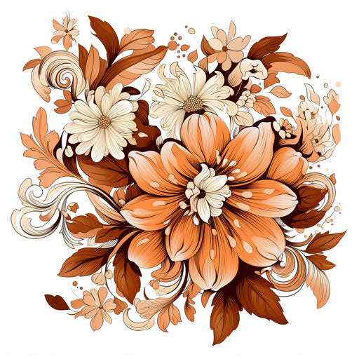 Tattoo inspired floral design, earthy tones color art
