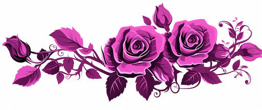 Purple roses clip art, bold cartoonish lines style
