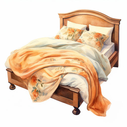 Bed illustration in the style of Oil painting, on white background