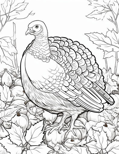 Turkey with leaves coloring page, toy camera effects, realistic