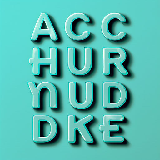 Alphabet in photorealistic style on flat turquoise background