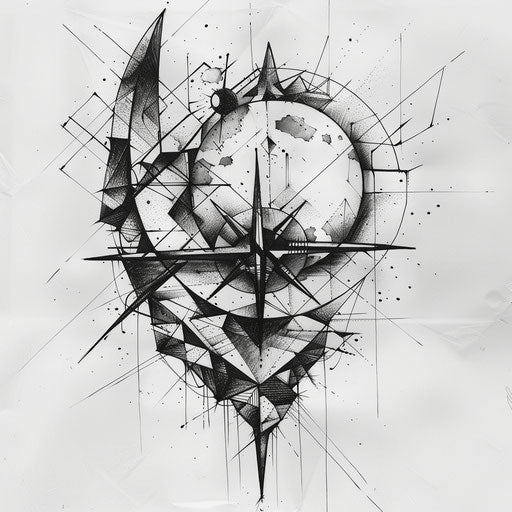 Artistic tattoo sketch with geometric sun and moon