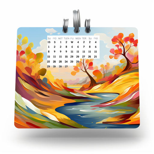 Calendar clipart in the style of Impressionistic Art, on white background