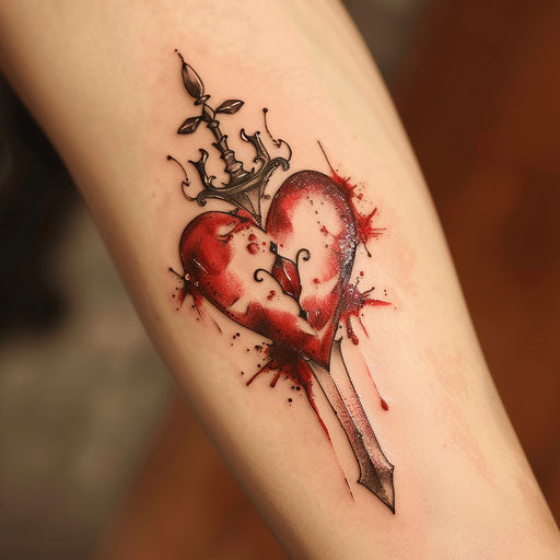 Curse mark tattoo of heart and dagger on white background