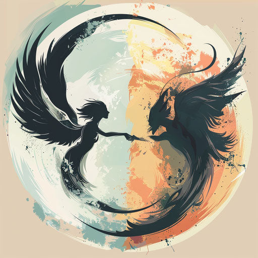 Abstract flat tattoo of merging angel and devil