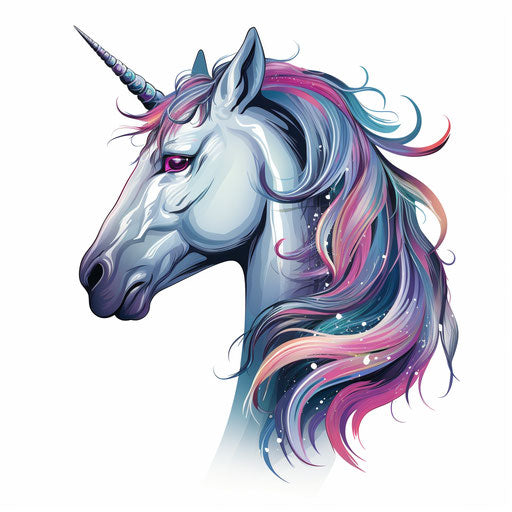 Unicorn head clipart in the style of Chiaroscuro Art, on a white background