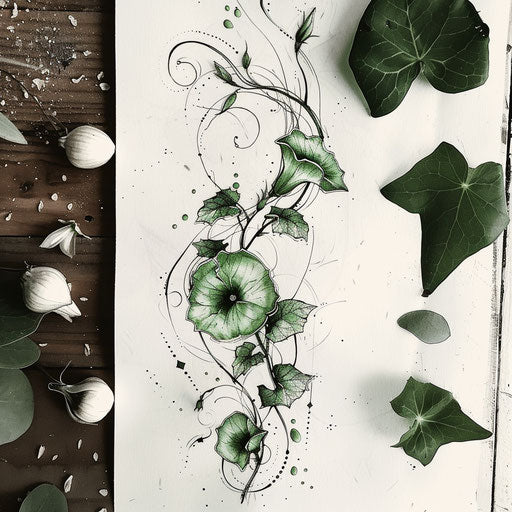 Natural green eco-friendly morning glory tattoo sketch