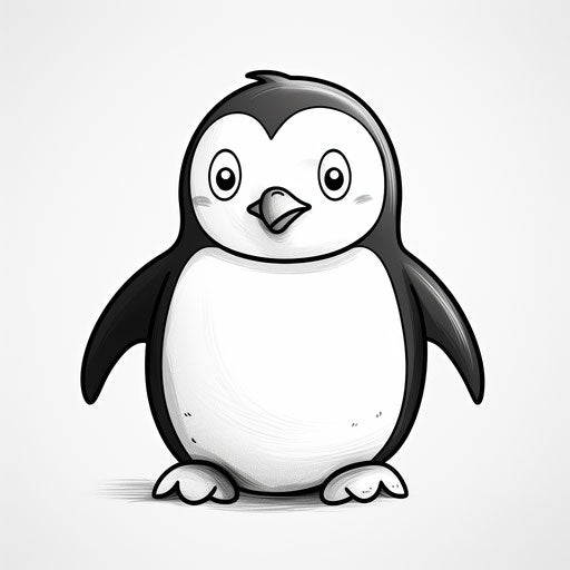 Smiling penguin in simplified line work, child's drawing