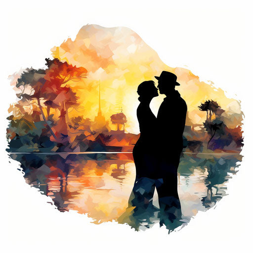 Silhouette clipart in Impressionistic Art style, on white background