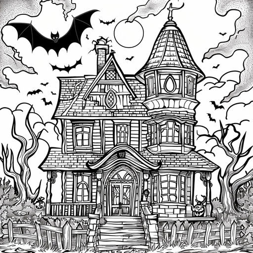 Bat flying over a spooky haunted house
