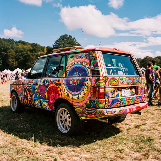 Psychedelic Range Rover at a music festival