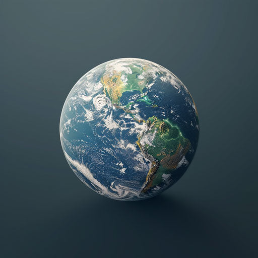 Earth clipart in photo realistic style with a flat blue background, soft focus and light texture