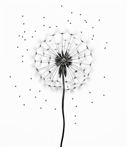 Black silhouette of a dandelion on white background