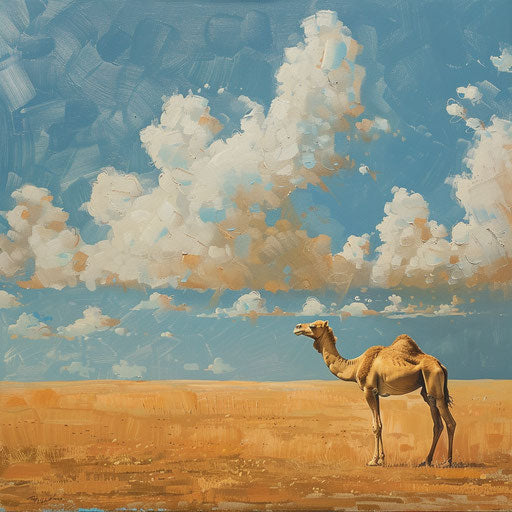 Solitary camel in the desert sky