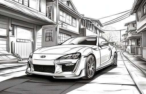Coloring pages of a sports car, street style realism, captivating
