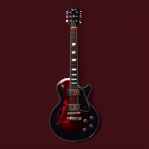 Realistic guitar illustration on luminous burgundy background