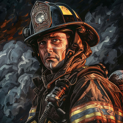 Realistic firefighter illustration on dark background