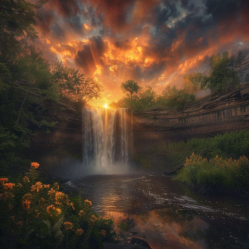 Minnehaha Falls, Minnesota, dramatic evening light