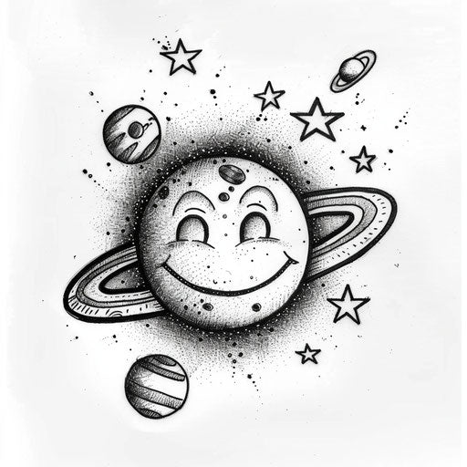 Smiley face tattoo design on white background.