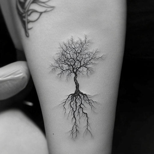Chic flat tattoo sketch of a beautiful tree in black ink