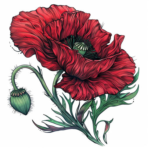Detailed illustration of poppy flower tattoo design