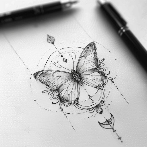 Flat tattoo sketch of a butterfly symbolizing freedom