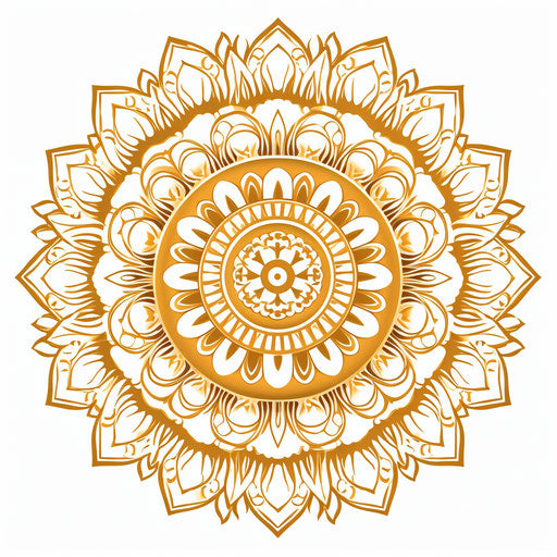 Golden mandala with gold trim on white background