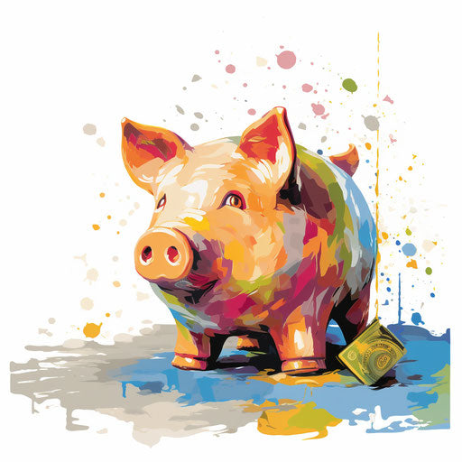 Piggy bank clipart in the style of oil painting, on a white background