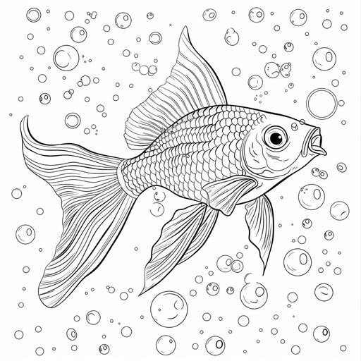 Fish swimming with bubbles - Coloring book page