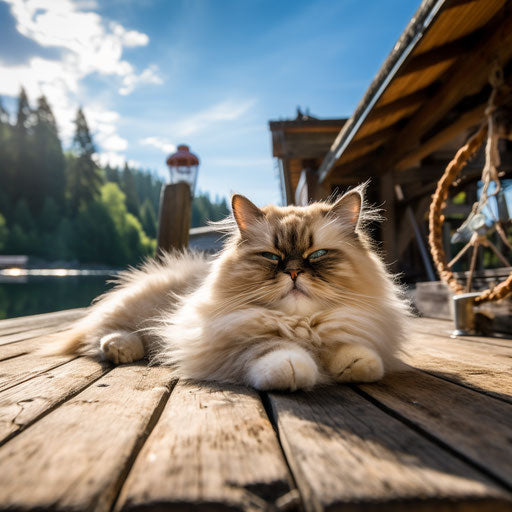 Himalayan cat laying on a dock