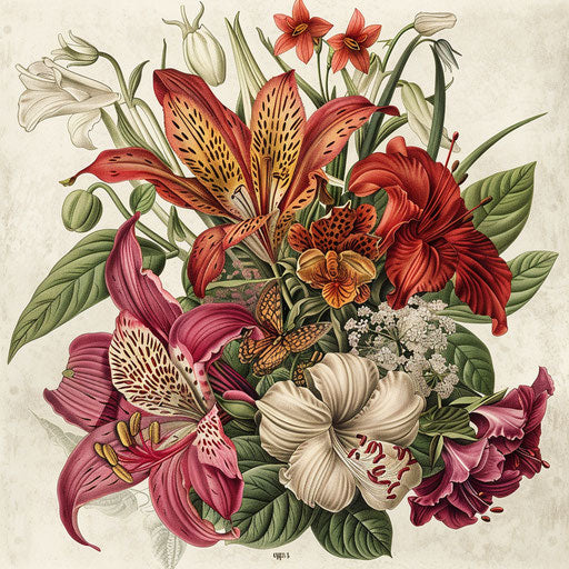 Botanical illustrations similar to Maria Sibylla Merian's stomach tattoos style