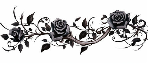 Black roses on a white background with vines