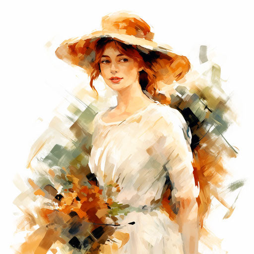 Woman clipart in the style of Impressionistic Art, on a white background