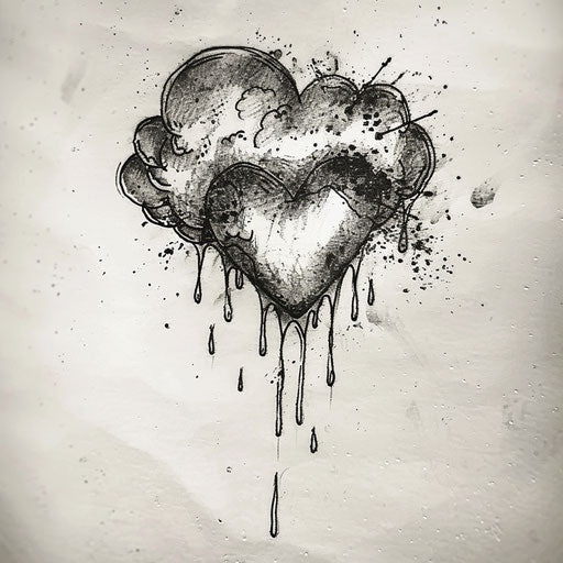 Heart crying under a rain cloud with artistic splashes