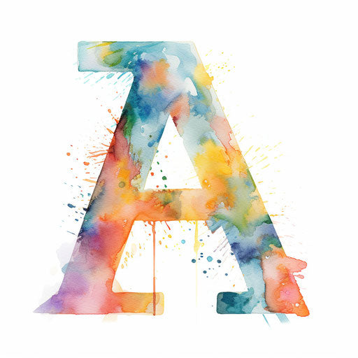 Alphabet clipart in the style of Impressionistic Art, on a white background