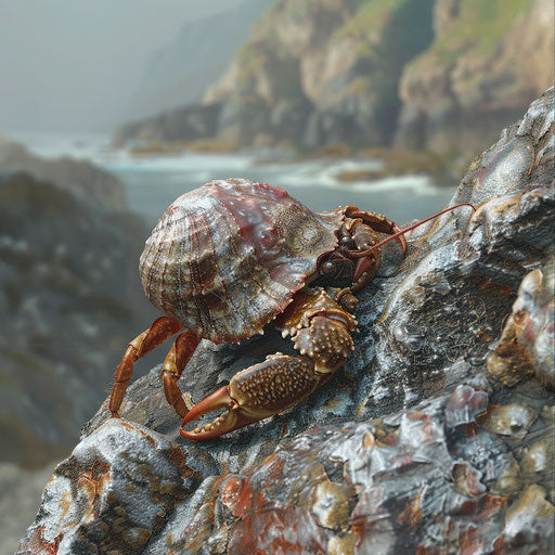 Hermit crab on a rocky coastal outcrop