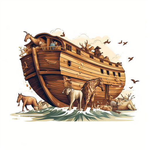 Noah's ark in Chiaroscuro Art style on white background