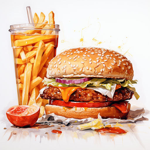 Fast food clipart in the style of Oil painting, on a white background
