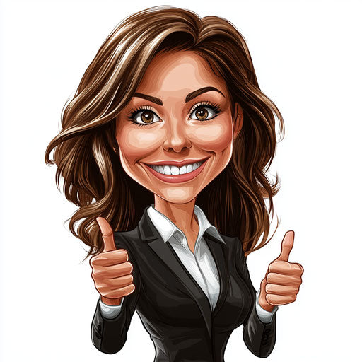 Humorous caricature of a business woman with human characteristics