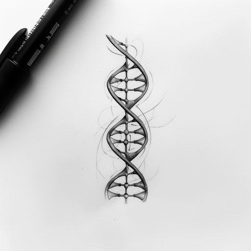 Flat design DNA tattoo sketch with minimalist black lines on white background