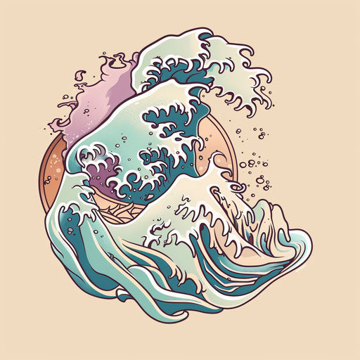 Dynamic Japanese wave in pastel colors