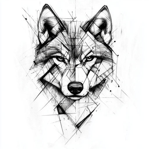 Geometric wolf inner bicep tattoo sketch for men