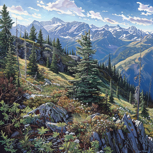 Mountain slope covered with whitebark pines