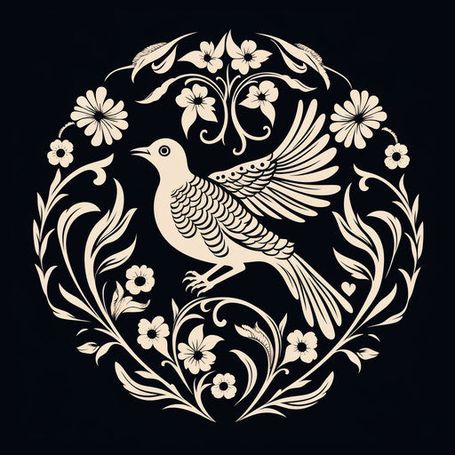 Bird pattern in the middle of a circle, baroque style