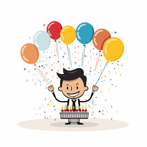 Happy birthday clip art funny in the style of Minimalist, on a white background